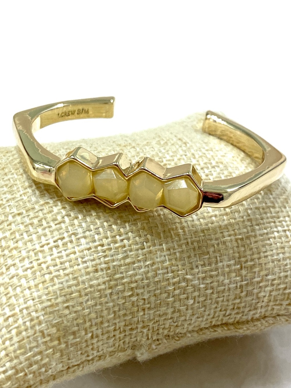 J. Crew Gold-Tone Hexagon Cream Stone Open Cuff Bracelet